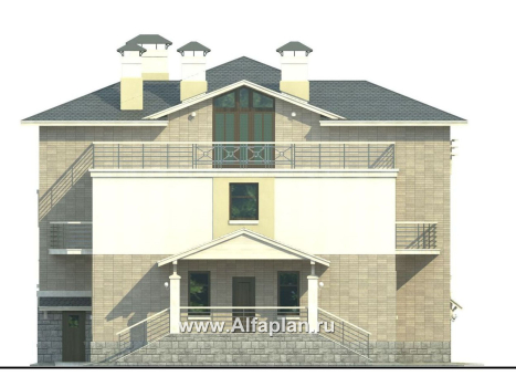 Проекты домов Альфаплан - «Три семерки» - трехэтажный загородный особняк, современный дизайн дома - превью фасада №3