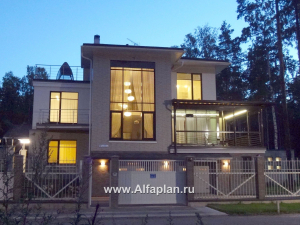 Проекты домов Альфаплан - «Три семерки» - трехэтажный загородный особняк, современный дизайн дома - превью основного изображения