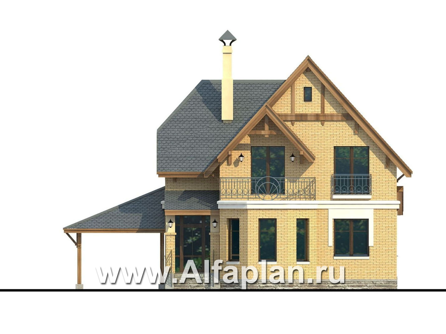 Проекты домов Альфаплан - Дом из газобетона «Шевалье» - изображение фасада №1