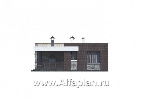 «Дега» - красивый проект одноэтажного дома, современный стиль, с террасой и с плоской кровлей - превью фасада дома
