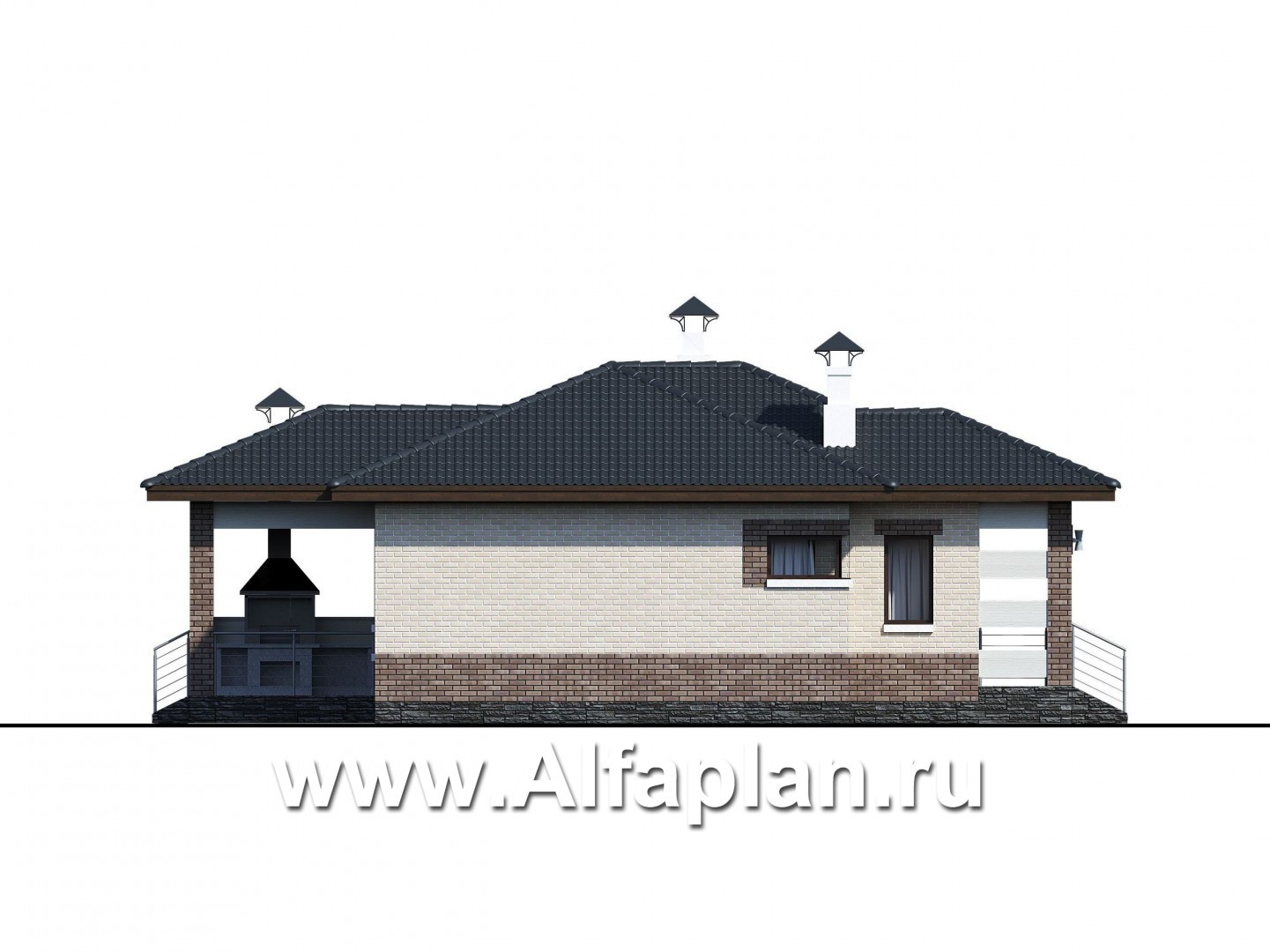 Проекты домов Альфаплан - «Авалон» - стильный одноэтажный дом с угловым остеклением - изображение фасада №2