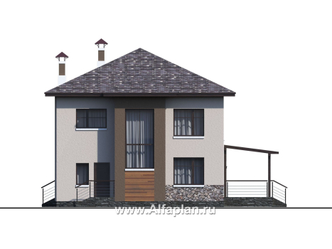 «Печора» - проект двухэтажного дома, в современном стиле, с сауной и с террасой, мастер спальня - превью фасада дома