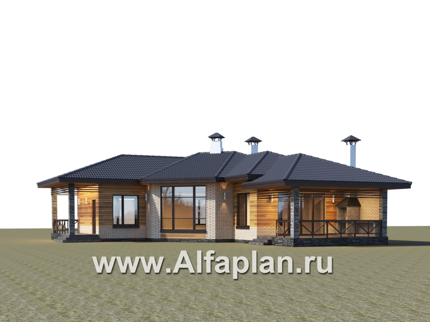 Проекты домов Альфаплан - "Ореол" - проект углового одноэтажного дома с террасой - дополнительное изображение №2