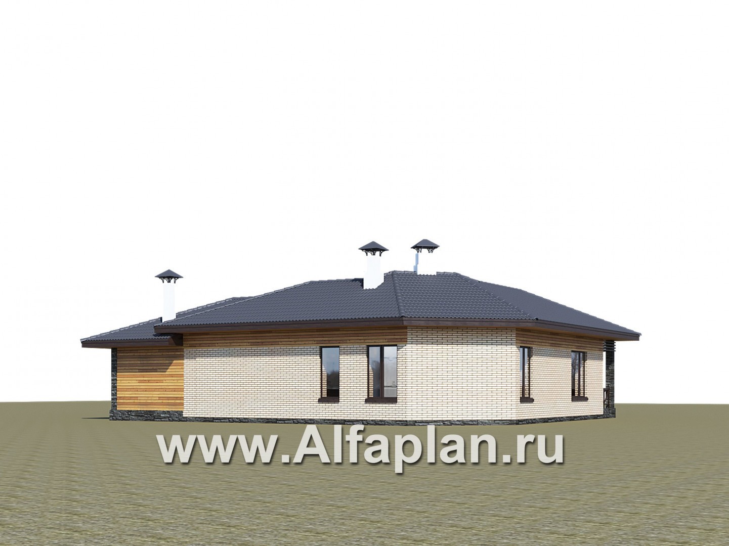 Проекты домов Альфаплан - "Ореол" - проект углового одноэтажного дома с террасой - дополнительное изображение №3