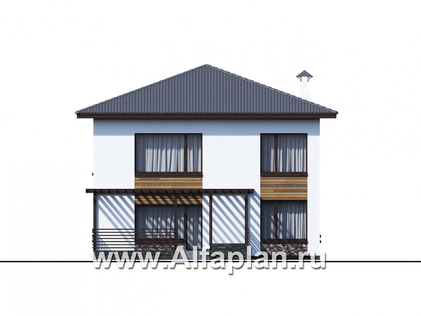 Проекты домов Альфаплан - "Золотой ключик" - план дома, где все спальни с душевыми - изображение фасада №3