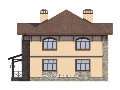 Проект двухэтажного дома, мастер спальня, с эркером и с террасой - превью фасада дома
