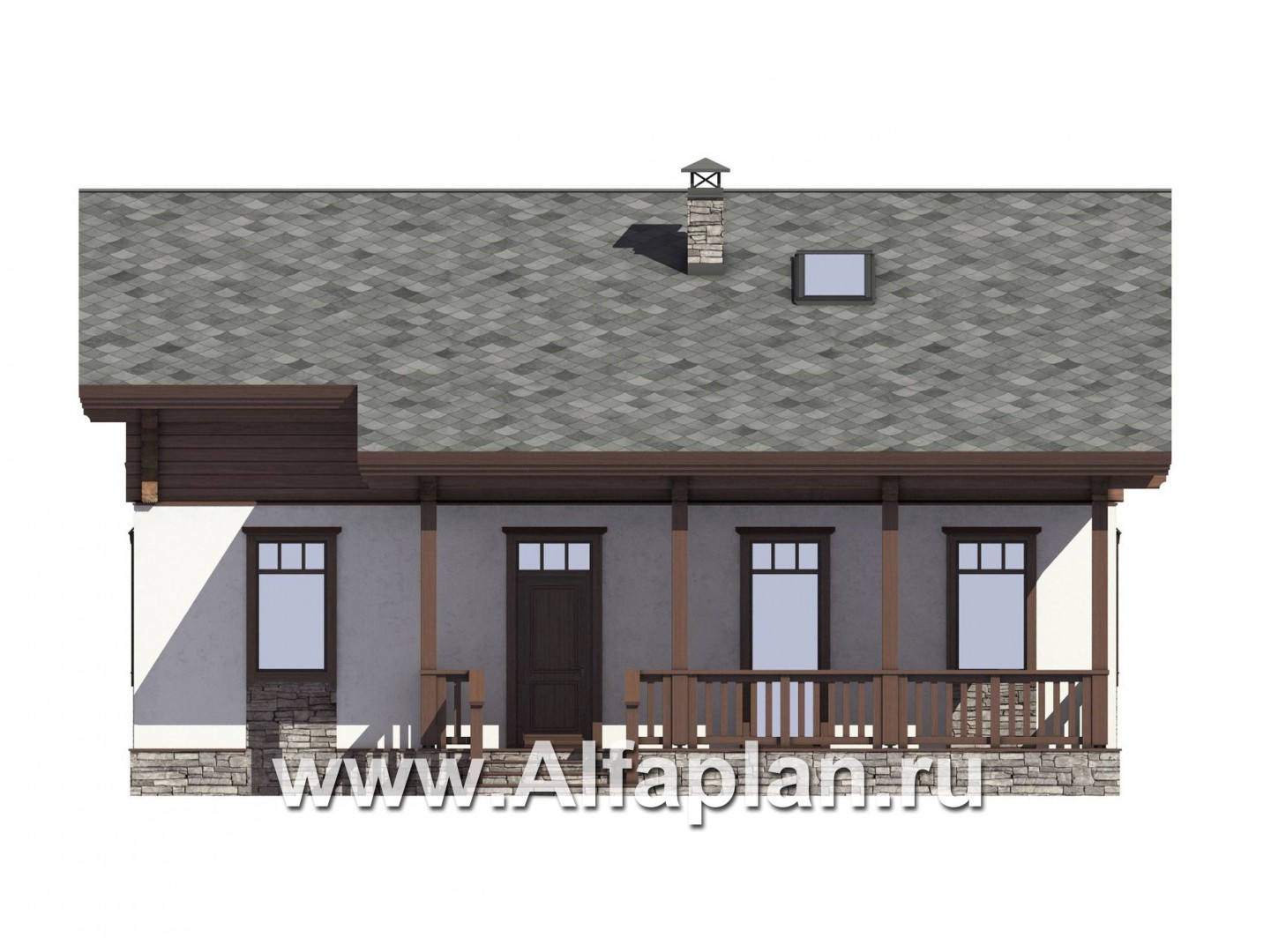 Проект дома с мансардой, планировка две спальни на 1 эт, с террасой,в стиле шале - фасад дома
