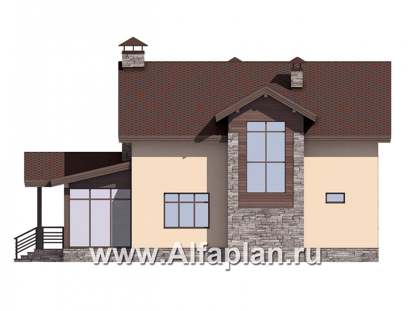 Проекты домов Альфаплан - Проект мансардного дома с барбекю на террасе - изображение фасада №4
