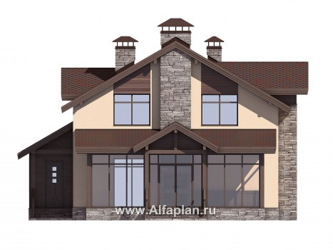 Проекты домов Альфаплан - Проект мансардного дома с барбекю на террасе - превью фасада №1