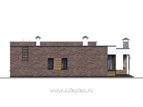 «Фортис» - проект одноэтажного дома с плоской кровлей, и грилем на террасе, в стиле минимализм - превью фасада дома