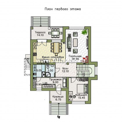 Проекты домов Альфаплан - «Престиж» - проект удобного и просторного дома с плоской кровлей, и с цокольным этажом - превью плана проекта №2