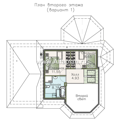 Проекты домов Альфаплан - «Душечка» - небольшой дом с мансардой и гаражом - превью плана проекта №2