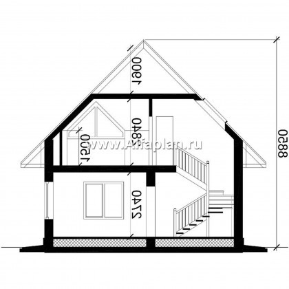 Проект дома с мансардой, планировка 3 спальни, для маленького участка - превью план дома