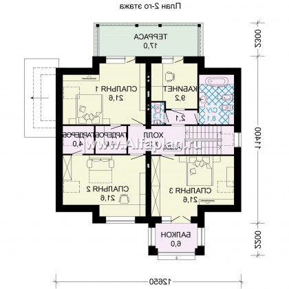 Проект дома с мансардой, планировка с террасой и кабинетом на 1 эт, с сауной, в стиле фахверк - превью план дома
