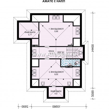 Проект двухэтажного дома с мансардой, планировка с гостевой и спальней на 1 эт, с террасой и с цокольным этажом - превью план дома