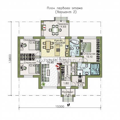 Проекты домов Альфаплан - «Авалон» - стильный одноэтажный дом - превью плана проекта №2