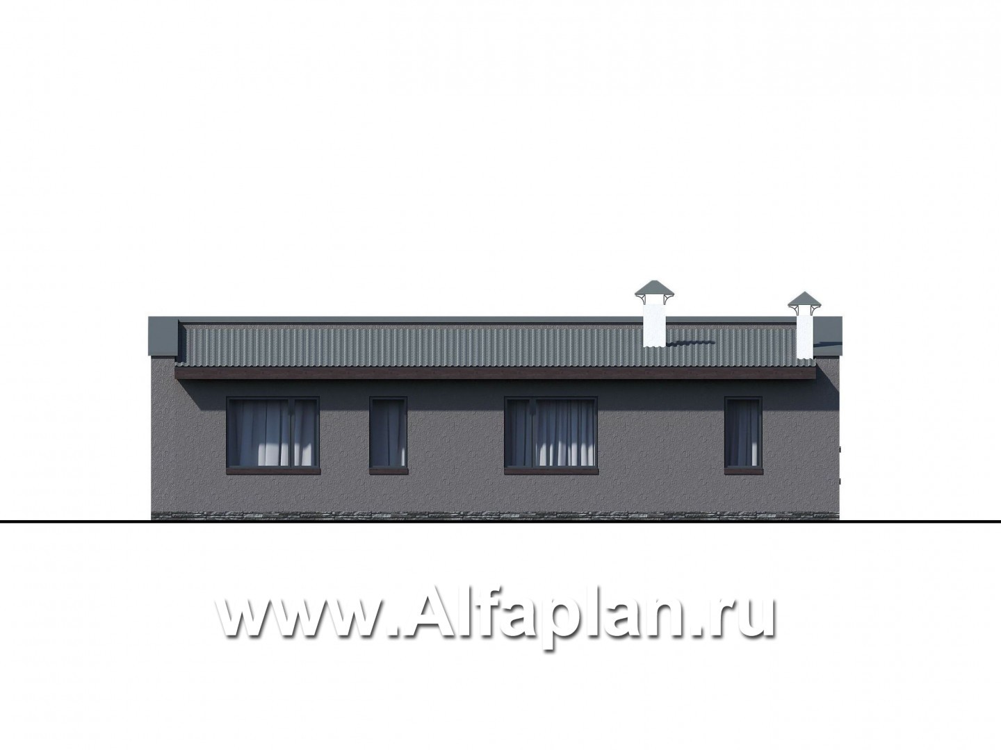 Проекты домов Альфаплан - Проект одноэтажного дома с тремя спальнями - изображение фасада №3