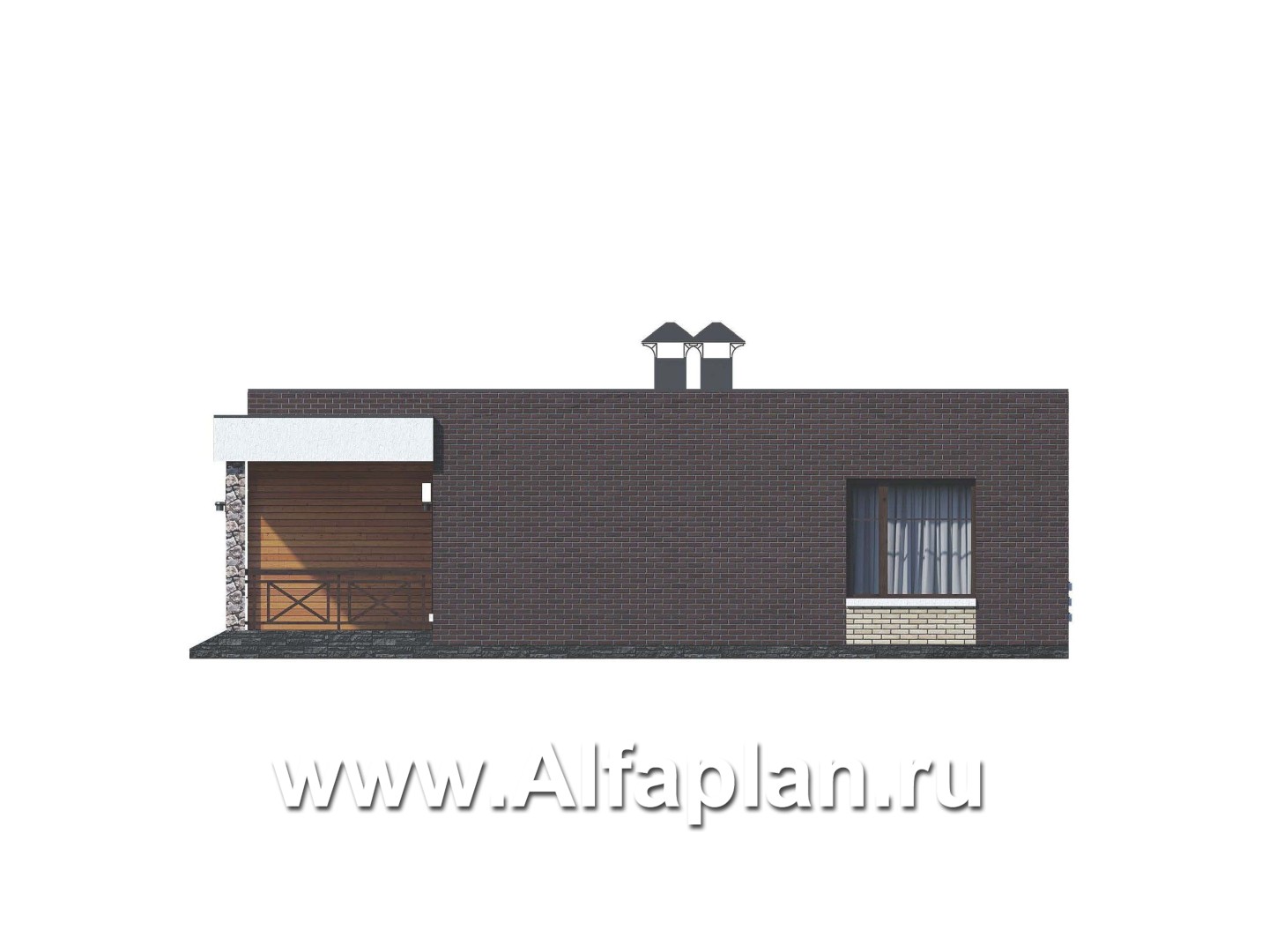 Проекты домов Альфаплан - «Риверсайд» - стильный одноэтажный коттедж с мастер-спальней - изображение фасада №2