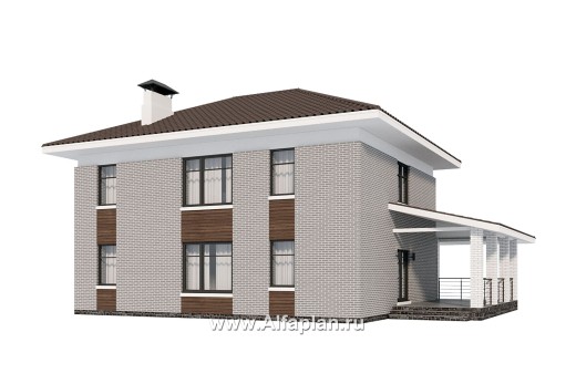 «Вермеер» - проект двухэтажного дома, планировка с лестницей в гостиной и мастер спальня, с террасой - превью дополнительного изображения №2