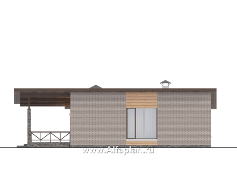 «Стрелец» -проект современного одноэтажного дома с террасой, с односкатной крышей - превью фасада дома