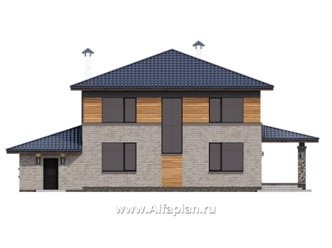 «Триггер роста» - проект двухэтажного дома из блоков, с террасой и вторым светом, с гаражом, в стиле Райта - превью фасада дома