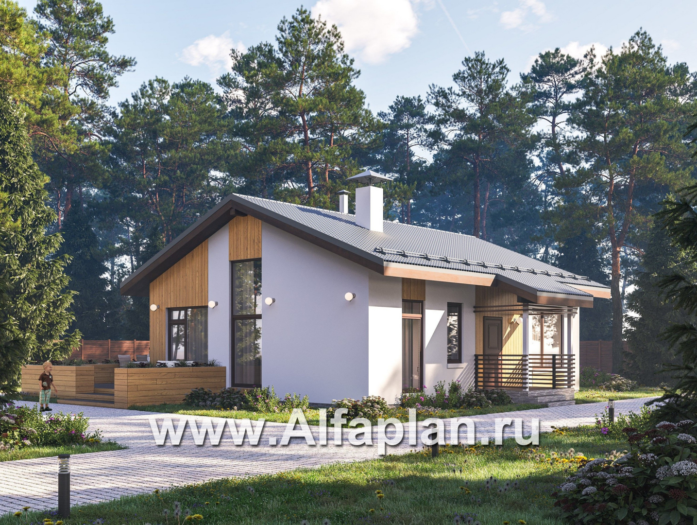Проекты домов Альфаплан - "Литен" - проект простого одноэтажного дома с комфортной планировкой - основное изображение