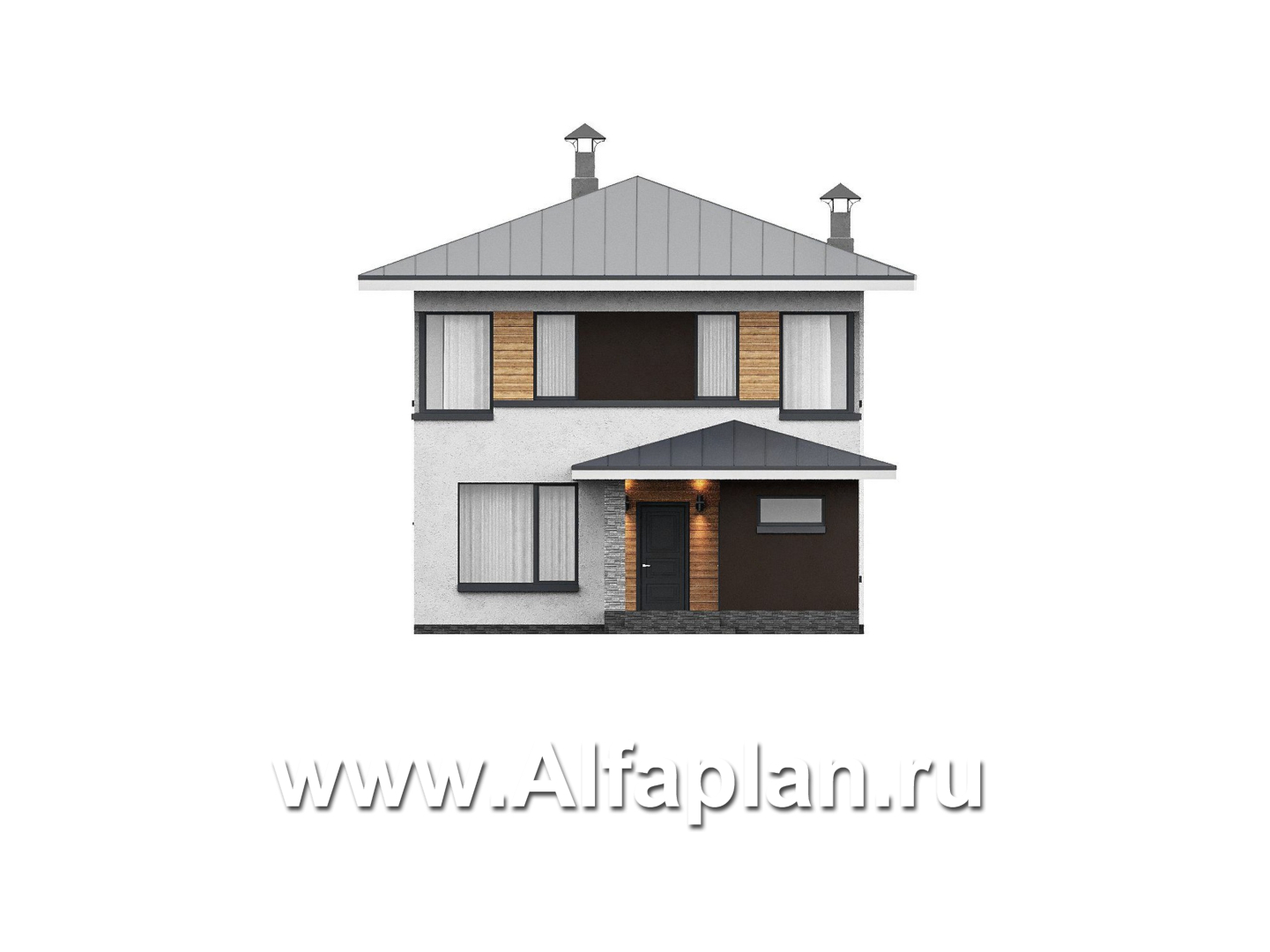 Проекты домов Альфаплан - "Генезис" - проект дома, 2 этажа, с террасой в стиле Райта - изображение фасада №1