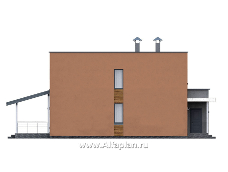 Проекты домов Альфаплан - "Коронадо" - проект дома, 2 этажа, с террасой и плоской крышей, мастер спальня, в стиле хай-тек - превью фасада №3