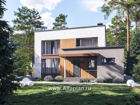 Проекты домов Альфаплан - "Коронадо" - проект дома, 2 этажа, с террасой и плоской крышей, мастер спальня, в стиле хай-тек - превью дополнительного изображения №1