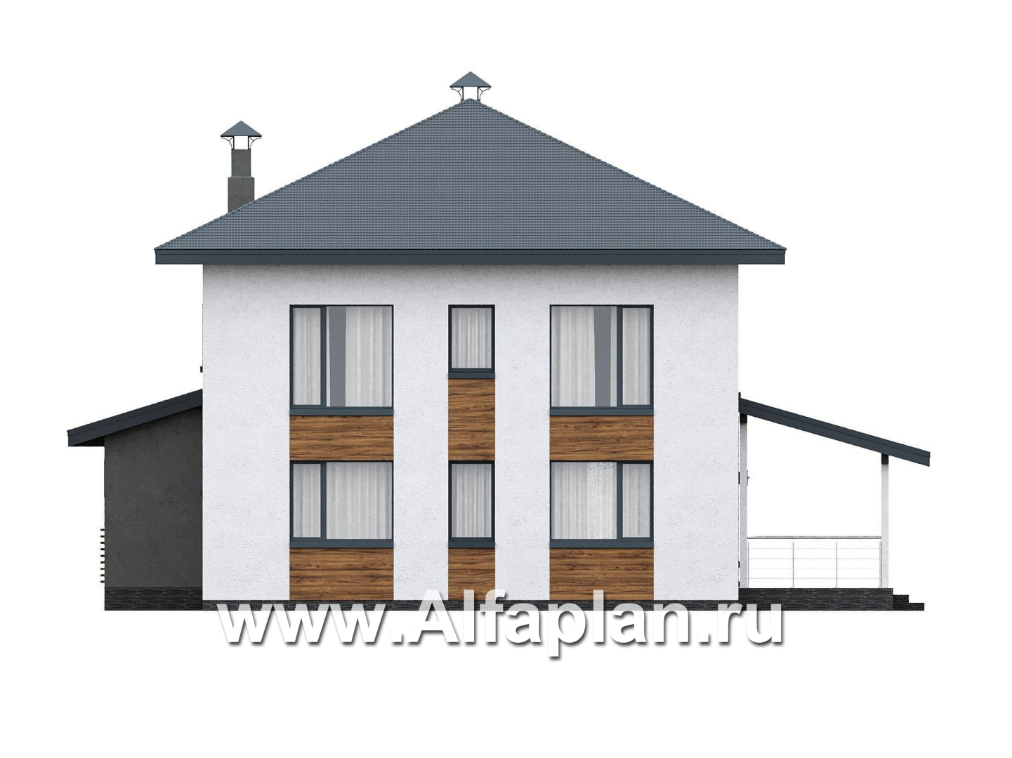 Проекты домов Альфаплан - "Чистая линия"  - проект дома, 2 этажа, мастер спальня, с террасой, в современном стиле - изображение фасада №4