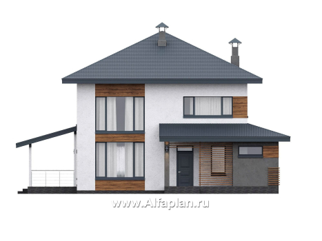 Проекты домов Альфаплан - "Чистая линия"  - проект дома, 2 этажа, мастер спальня, с террасой, в современном стиле - превью фасада №1