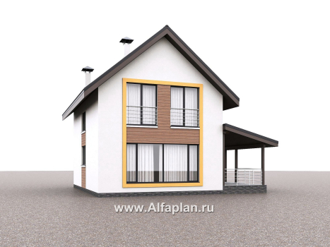 Проекты домов Альфаплан - "Викинг" - проект дома, 2 этажа, с сауной и с террасой сбоку, в скандинавском стиле - превью дополнительного изображения №3