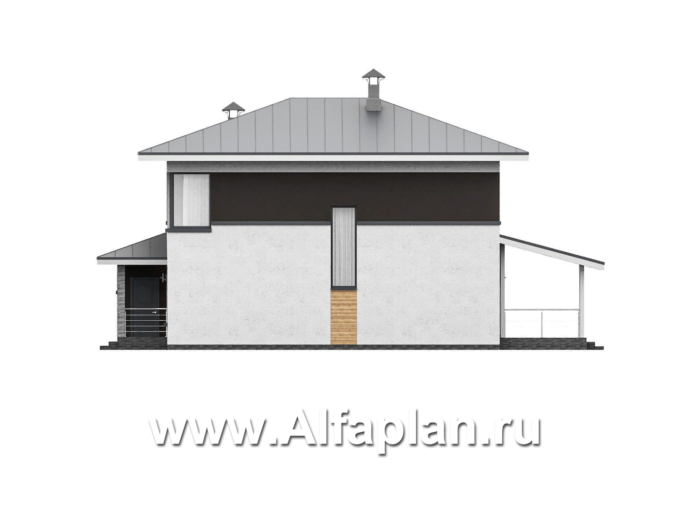 Проекты домов Альфаплан - "Генезис" - проект дома, 2 этажа, с террасой в стиле Райта - изображение фасада №2