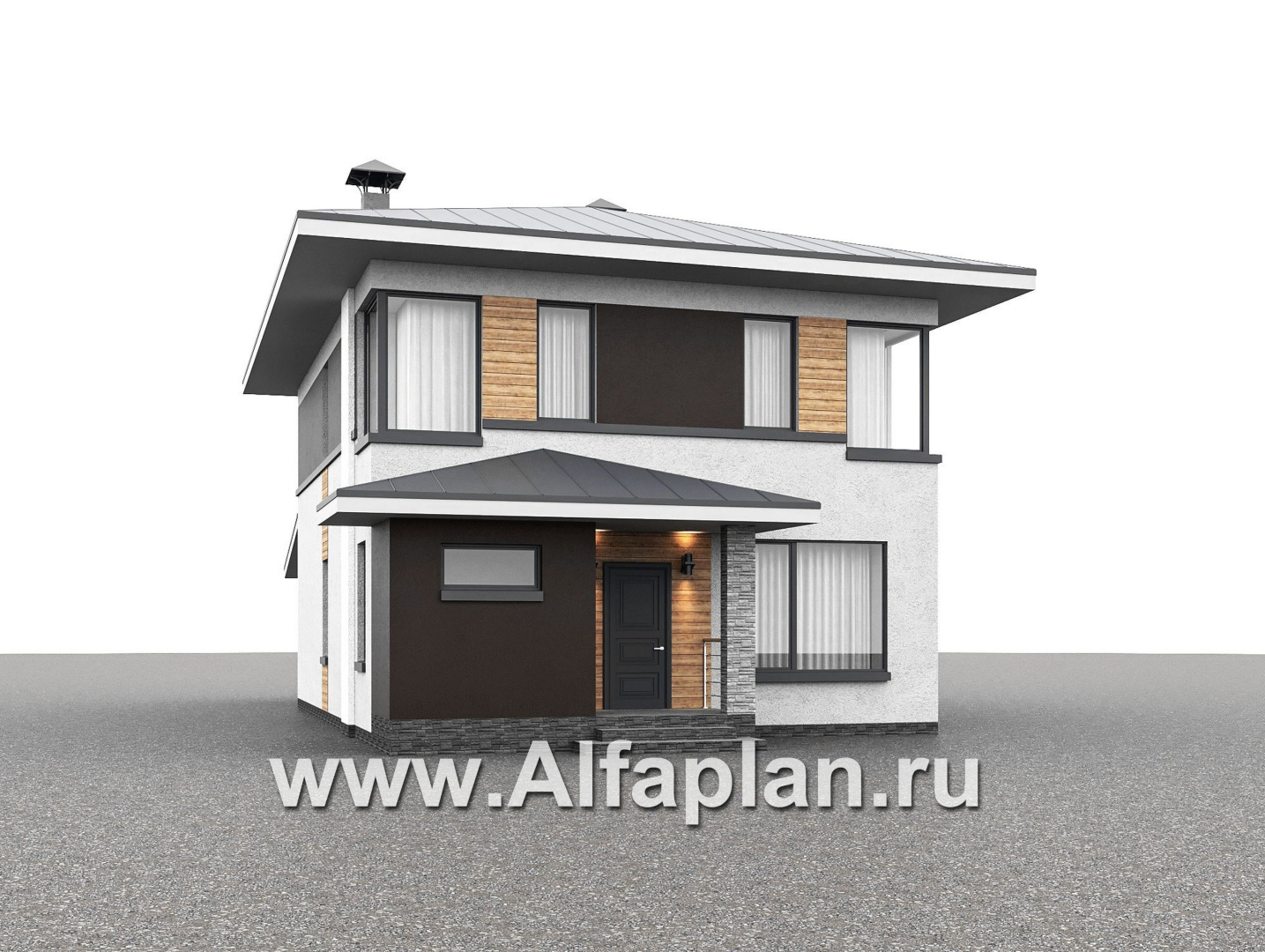 Проекты домов Альфаплан - "Генезис" - проект дома, 2 этажа, с террасой в стиле Райта - дополнительное изображение №1