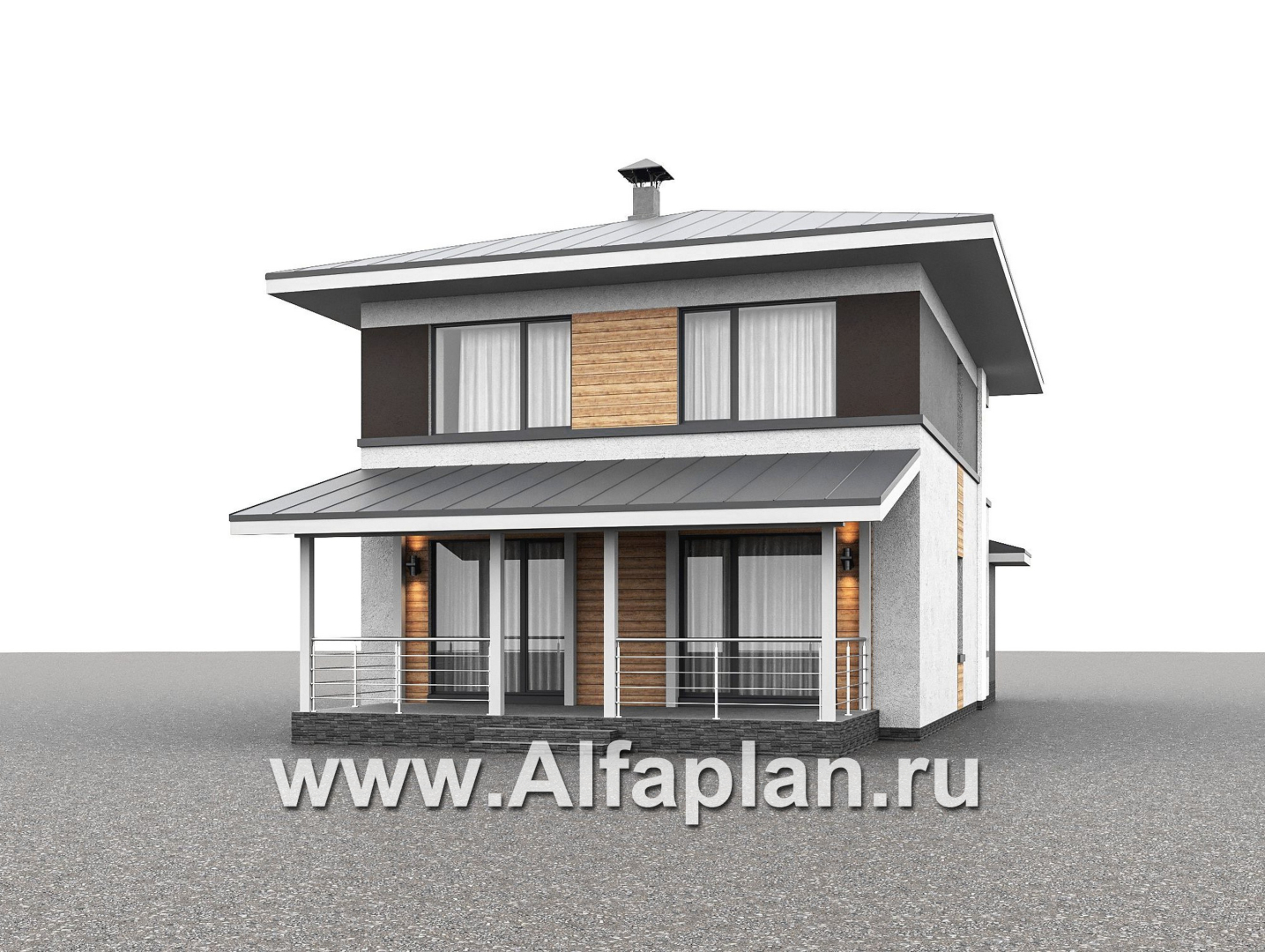 Проекты домов Альфаплан - "Генезис" - проект дома, 2 этажа, с террасой в стиле Райта - дополнительное изображение №2
