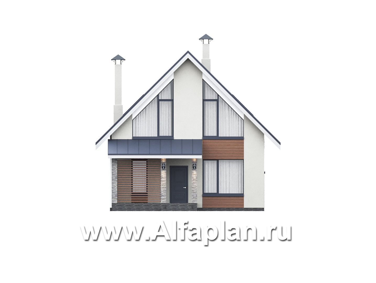 Проекты домов Альфаплан - "Генезис" - проект дома, с мансардой, с террасой в современном стиле - изображение фасада №1