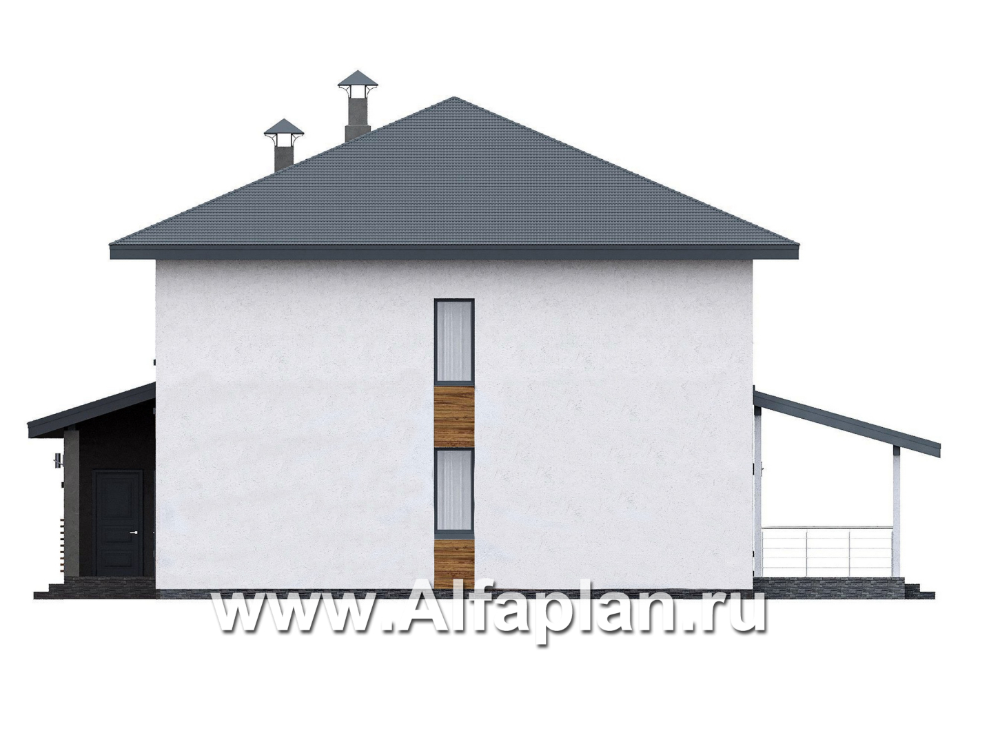Проекты домов Альфаплан - "Чистая линия"  - проект дома, 2 этажа, мастер спальня, с террасой, в современном стиле - изображение фасада №2