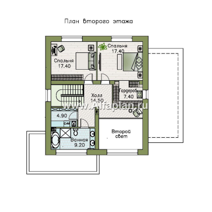 Проекты домов Альфаплан - "Коронадо" - проект дома, 2 этажа, со вторым светом гостиной, с террасой и плоской крышей, в стиле хай-тек  - превью плана проекта №2