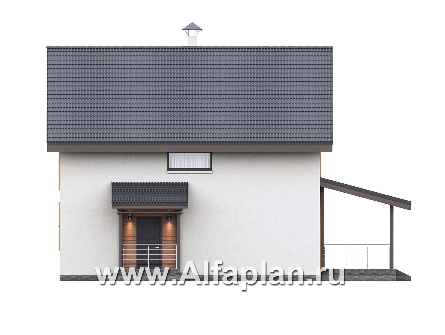 Проекты домов Альфаплан - "Викинг" - проект дома, 2 этажа, с сауной и с террасой, в скандинавском стиле - изображение фасада №2