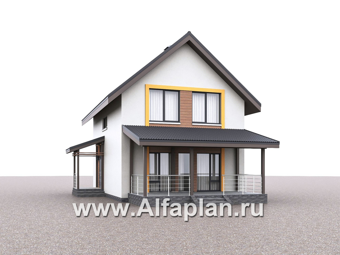 Проекты домов Альфаплан - "Викинг" - проект дома, 2 этажа, с сауной и с террасой, в скандинавском стиле - дополнительное изображение №3