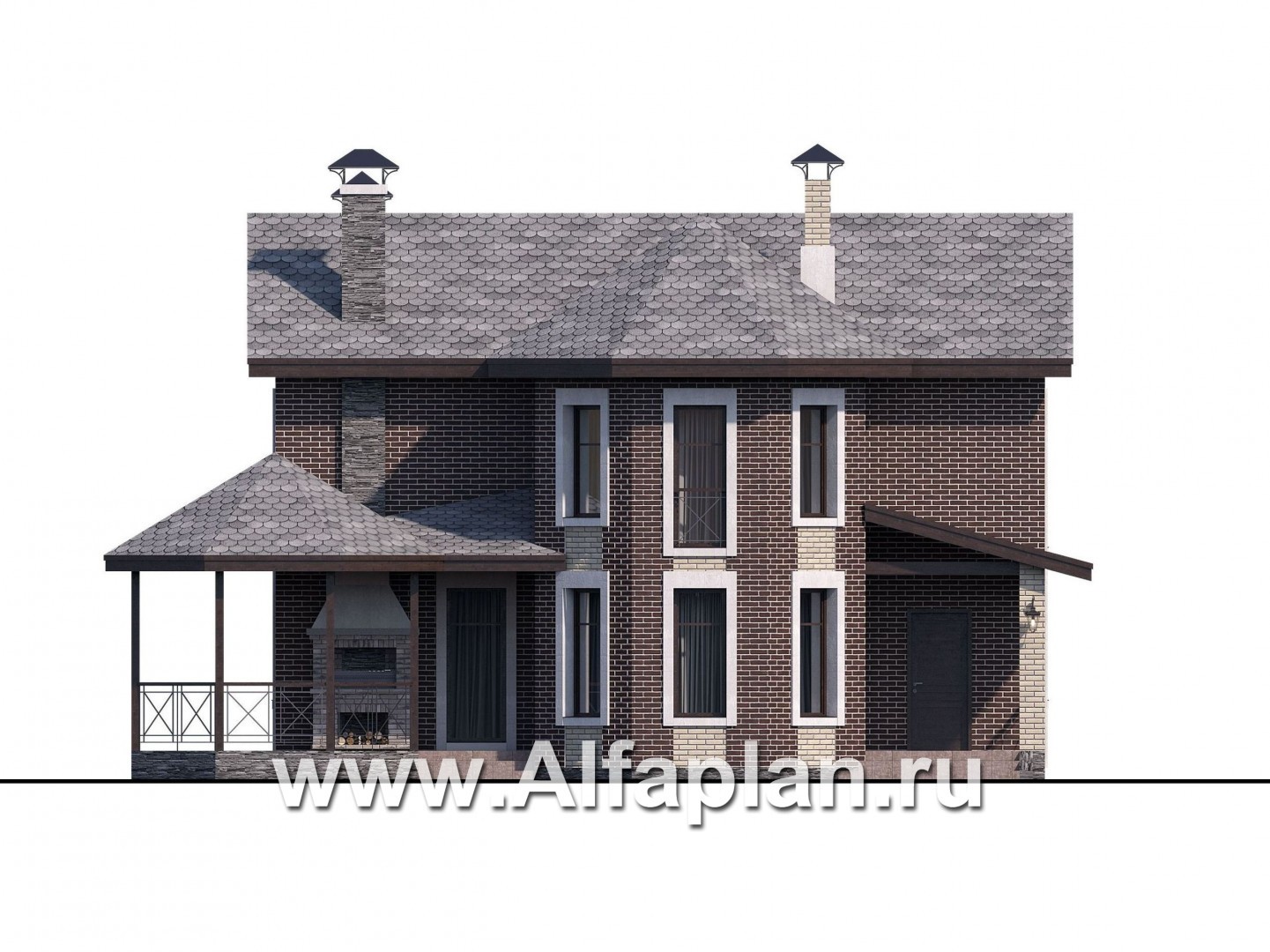 Проекты домов Альфаплан - «Притяжение» - красивый коттедж с эркером и террасой-беседкой - изображение фасада №1