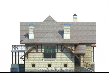 «Вернигероде» -проект коттеджа с мансардой, с эркером и вторым светом, с гаражом, в стиле фахверк - превью фасада дома