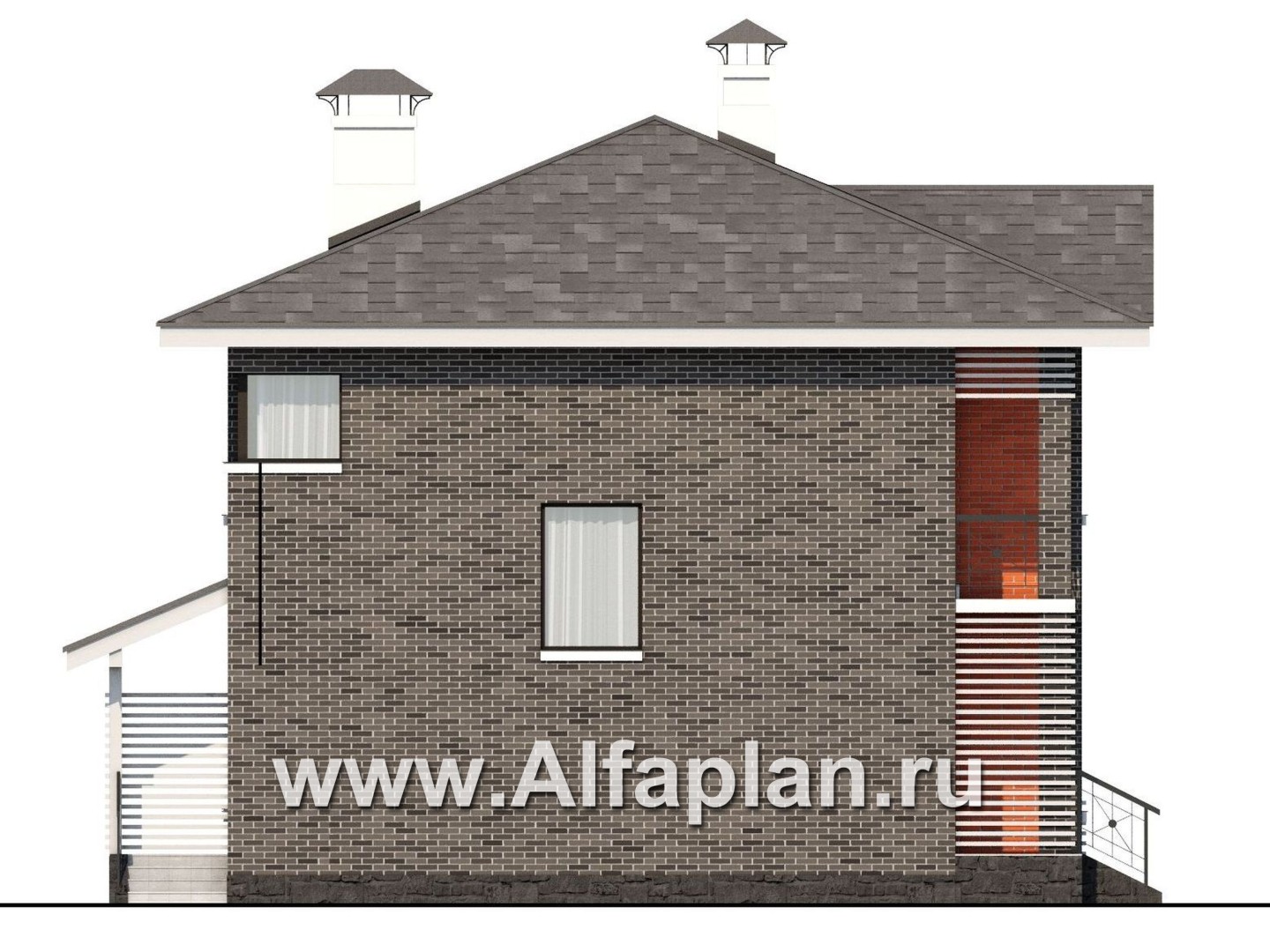 Проекты домов Альфаплан - Кирпичный дом «Серебро» для небольшой семьи - изображение фасада №3