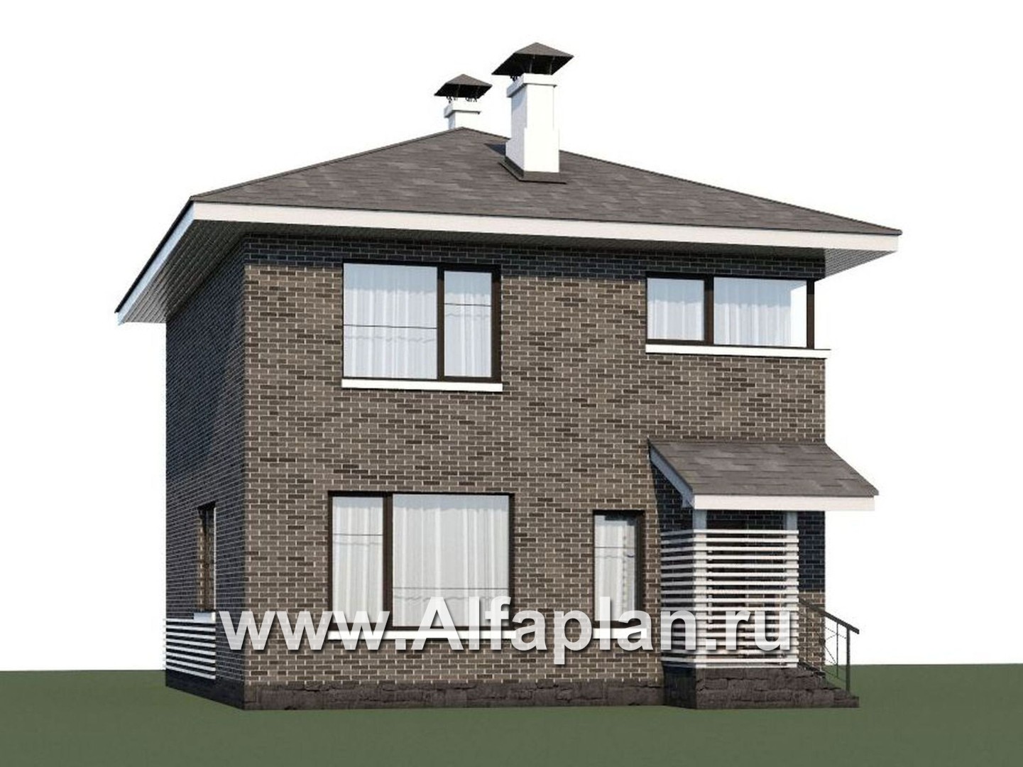 Проект двухэтажного дома из кирпича «Серебро», с террасой,  для небольшой семьи - дизайн дома №1