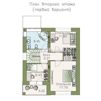 Проект двухэтажного дома из кирпича «Серебро», с террасой,  для небольшой семьи - превью план дома