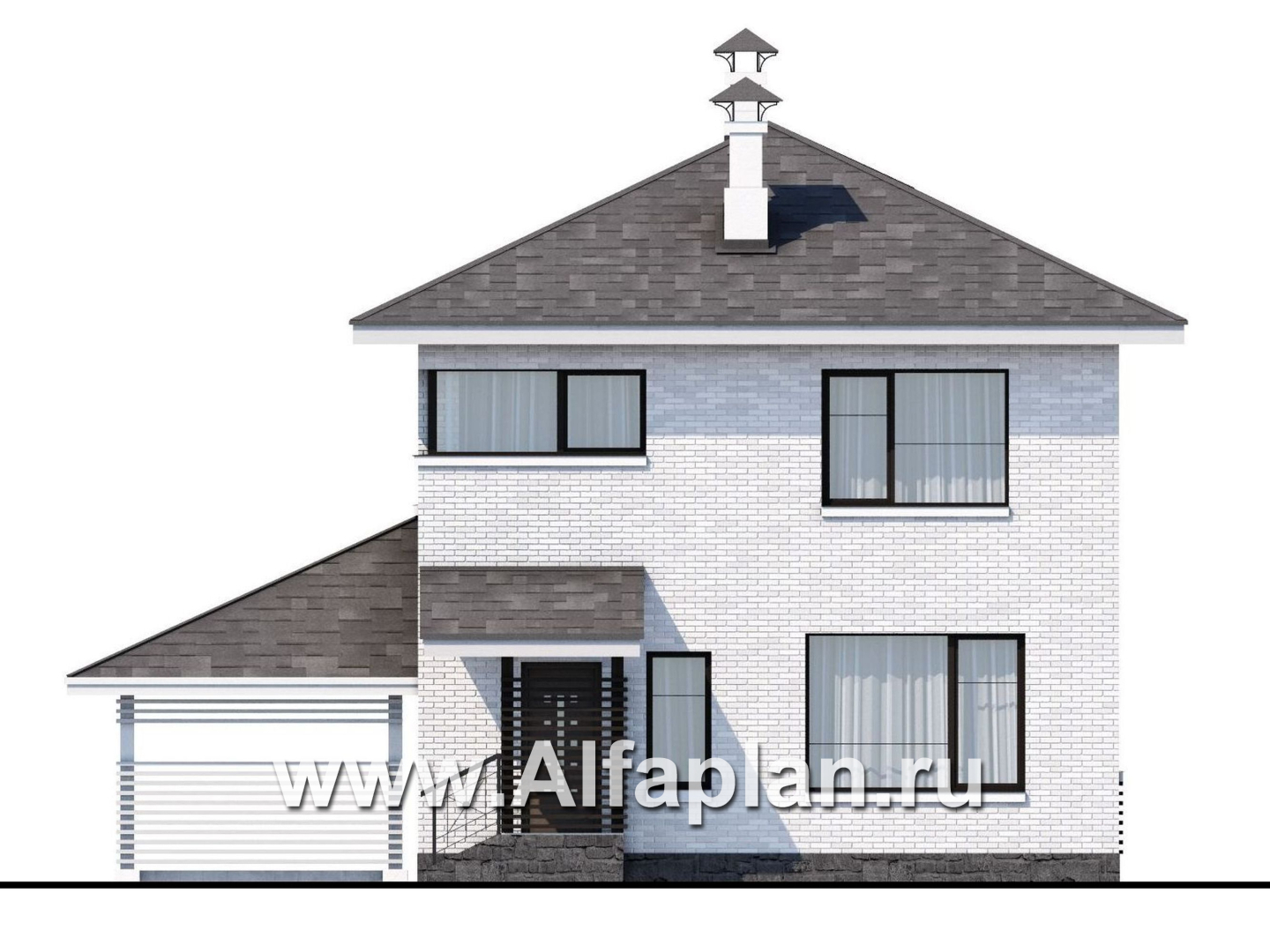 Проекты домов Альфаплан - Кирпичный дом «Серебро» с навесом для машины - изображение фасада №4
