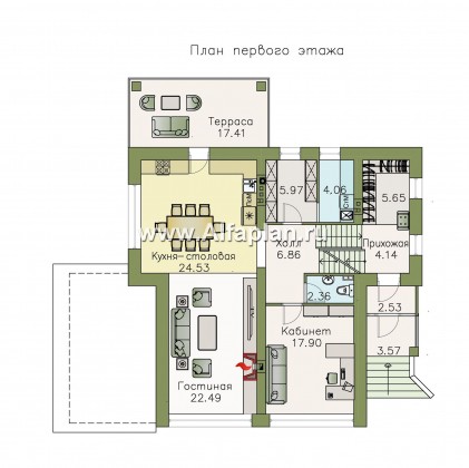 Проекты домов Альфаплан - «Линия горизонта» - современный коттедж с гаражом в цоколе - превью плана проекта №2