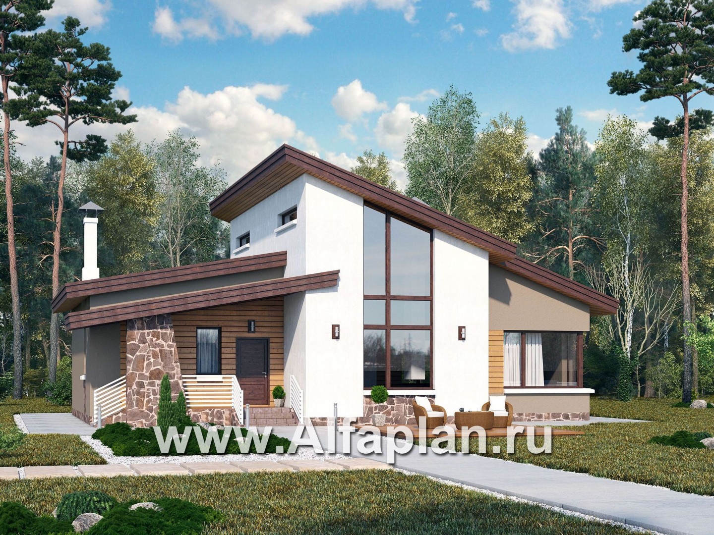 Проекты домов Альфаплан - «Каприкорн» - комфортабельный коттедж с бильярдной - основное изображение