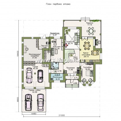 Проекты домов Альфаплан - «Воронцов»- респектабельный коттедж из газобетона с гаражом - превью плана проекта №1