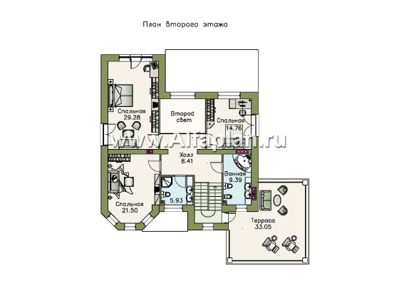 Проекты домов Альфаплан - «Феникс» - комфортабельный  коттедж с террасой - превью плана проекта №2